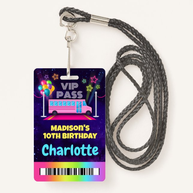 Pink Party Bus VIP Pass Lanyard ID Badge (Front with Lanyard)