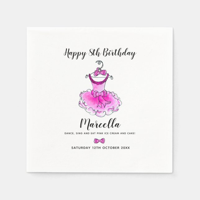 Pink party dress girls birthday party napkin (Front)