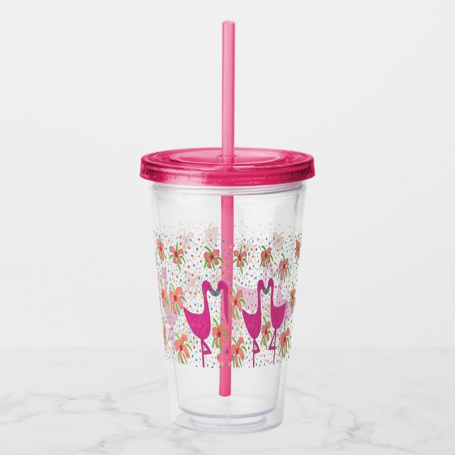 Pink Party Flamingos Acrylic Tumbler (Right)