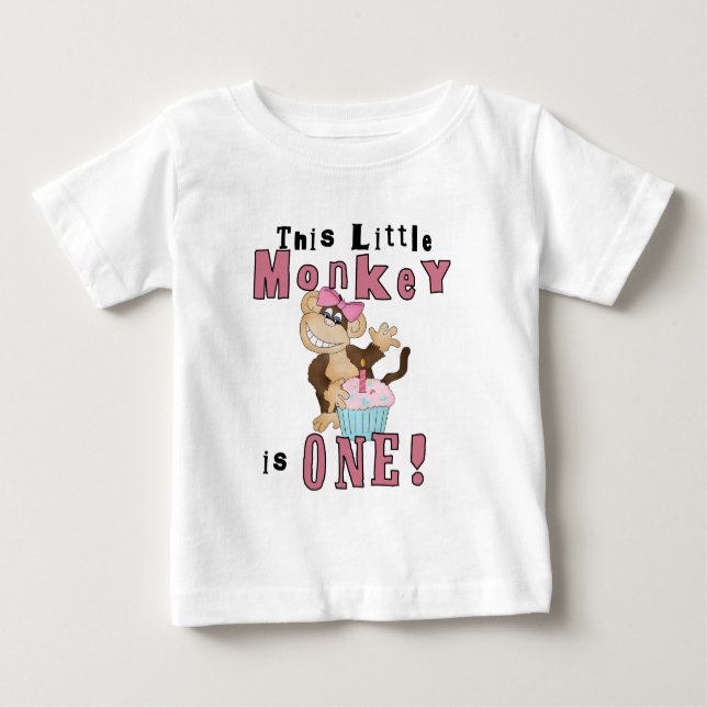 Pink Party  Monkey 1st Birthday Tshirts and Gifts (Front)