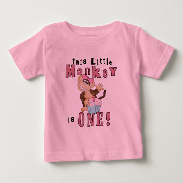 Pink Party  Monkey 1st Birthday Tshirts and Gifts (Front)