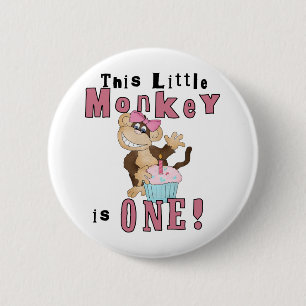 Pink Party Monkey 1st Birthday Tshirts and Gifts 6 Cm Round Badge
