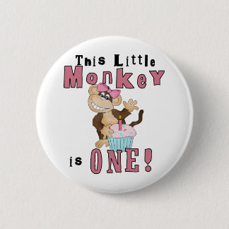 Pink Party  Monkey 1st Birthday Tshirts and Gifts 6 Cm Round Badge