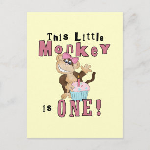 Pink Party Monkey 1st Birthday Tshirts and Gifts Invitation Postcard