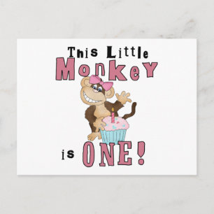 Pink Party Monkey 1st Birthday Tshirts and Gifts Invitation Postcard