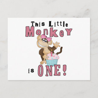 Pink Party Monkey 1st Birthday Tshirts and Gifts Invitation Postcard