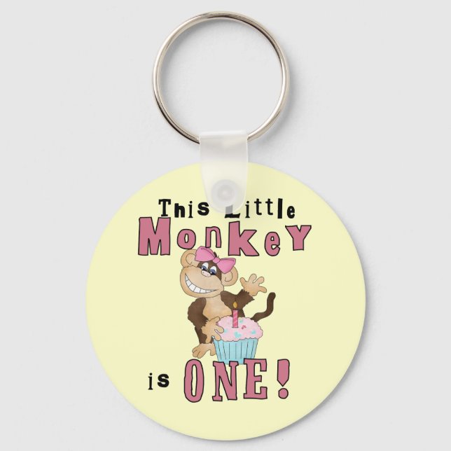 Pink Party  Monkey 1st Birthday Tshirts and Gifts Key Ring (Front)