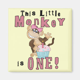 Pink Party  Monkey 1st Birthday Tshirts and Gifts Magnet