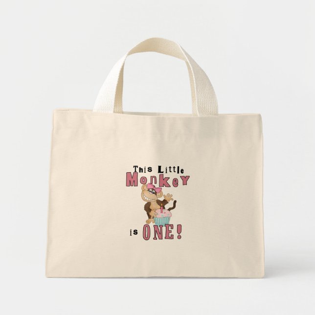 Pink Party  Monkey 1st Birthday Tshirts and Gifts Mini Tote Bag (Front)