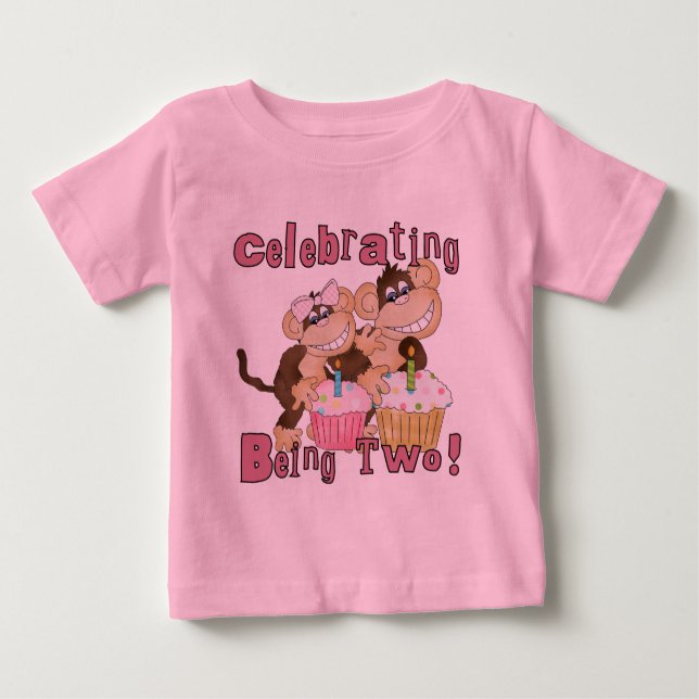Pink Party Monkey 2nd Birthday Tshirts and Gifts (Front)