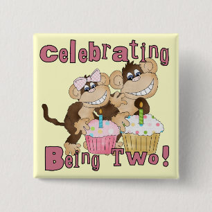 Pink Party Monkey 2nd Birthday Tshirts and Gifts 15 Cm Square Badge