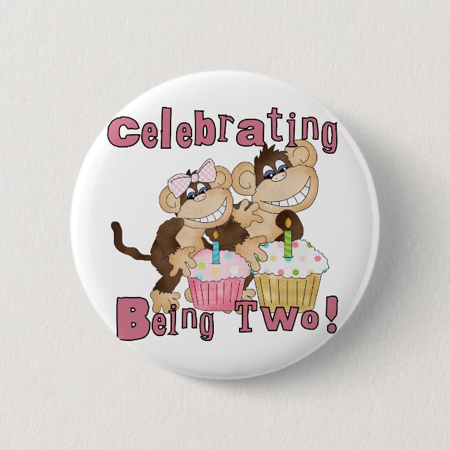 Pink Party Monkey 2nd Birthday Tshirts and Gifts 6 Cm Round Badge (Front)