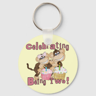 Pink Party Monkey 2nd Birthday Tshirts and Gifts Key Ring