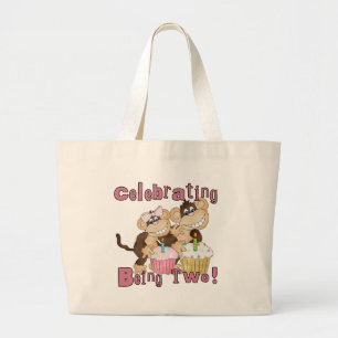 Pink Party Monkey 2nd Birthday Tshirts and Gifts Large Tote Bag