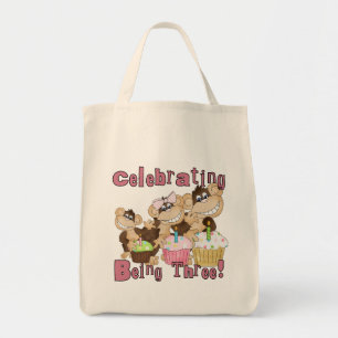 Pink Party Monkey 3rd Birthday Tshirts and Gifts Tote Bag