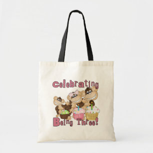 Pink Party Monkey 3rd Birthday Tshirts and Gifts Tote Bag