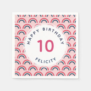 Pink Party Personalised Name Age Pink Blue Napkin
