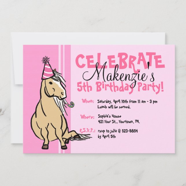Pink Party Pony Girls Birthday Invitation (Front)