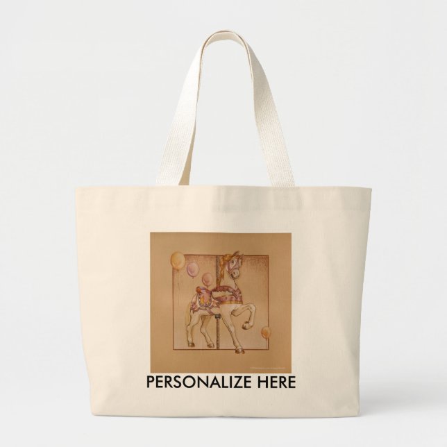 PINK PASSION CAROUSEL HORSE LARGE TOTE BAG (Front)