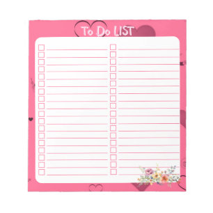 Pink Passion Heart To Do List Notepad