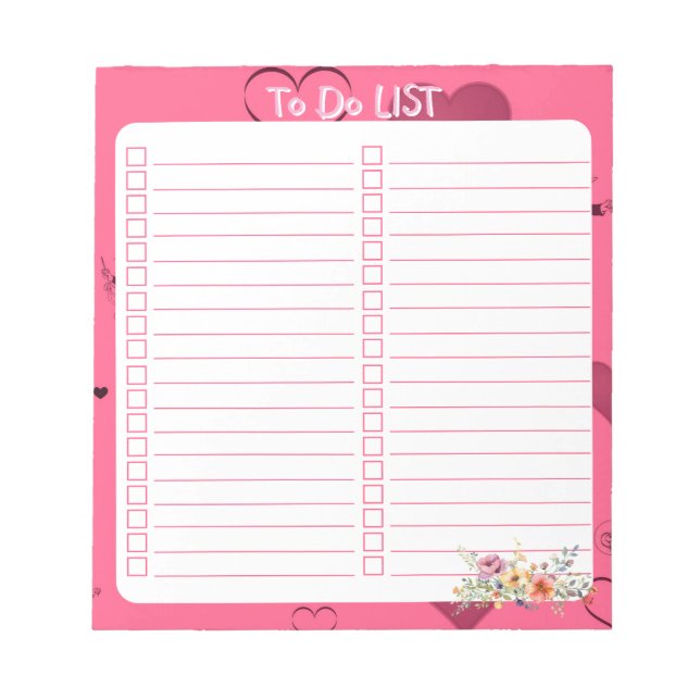 Pink Passion Heart To Do List Notepad (Front)