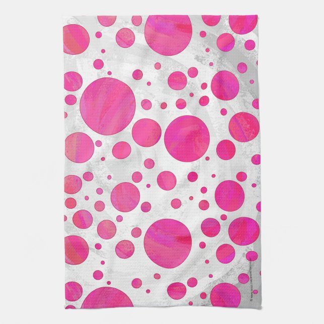 Pink Passion Polka Dot Pattern Tea Towel (Vertical)
