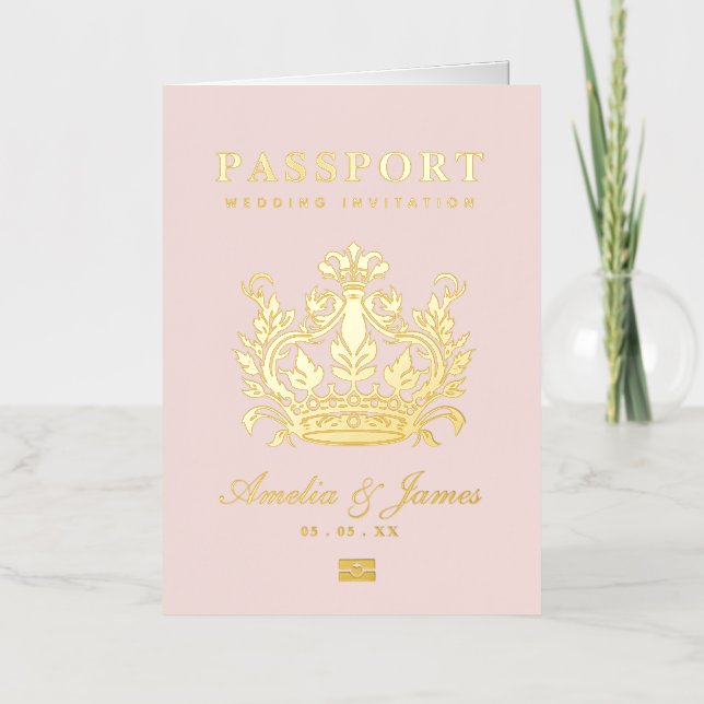 Pink Passport Destination Wedding real Foil  Foil Greeting Card (Front)