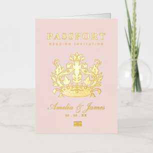 Pink Passport Destination Wedding real Foil  Greeting Card