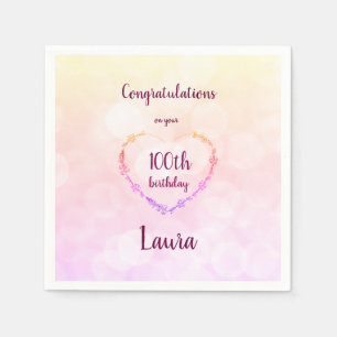 Pink pastel 100th Birthday design Napkin