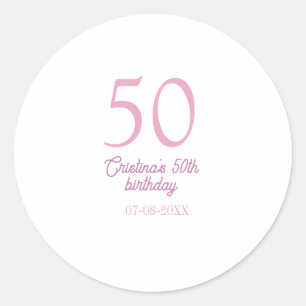 PINK PASTEL 50 birthday anniversary add name date Classic Round Sticker