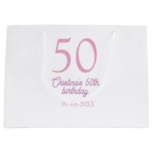 PINK PASTEL 50 birthday anniversary add name date Large Gift Bag