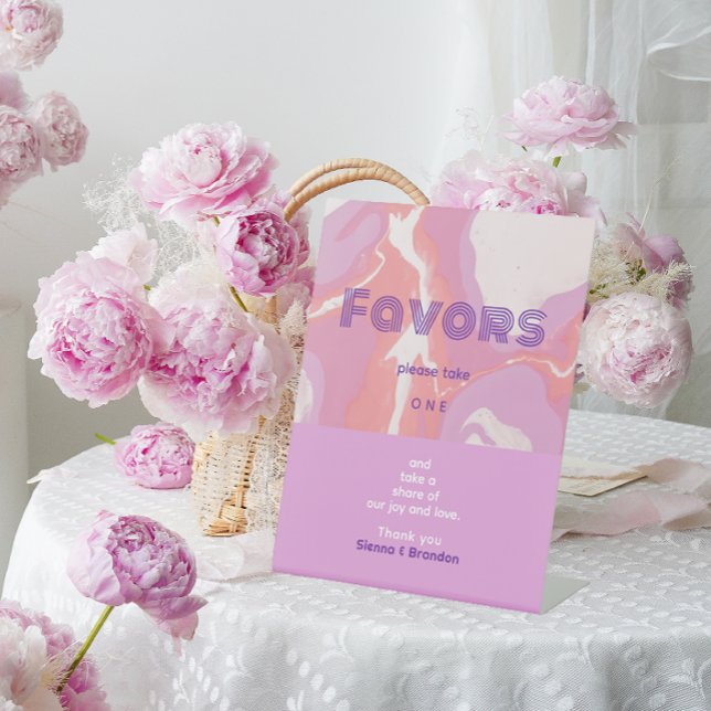 Pink Pastel Abstract Art Wedding Favours Pedestal Sign (Creator Uploaded)