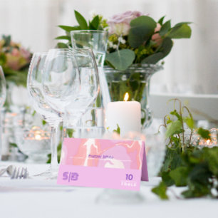 Pink Pastel Abstract Art Wedding Folded Place Card