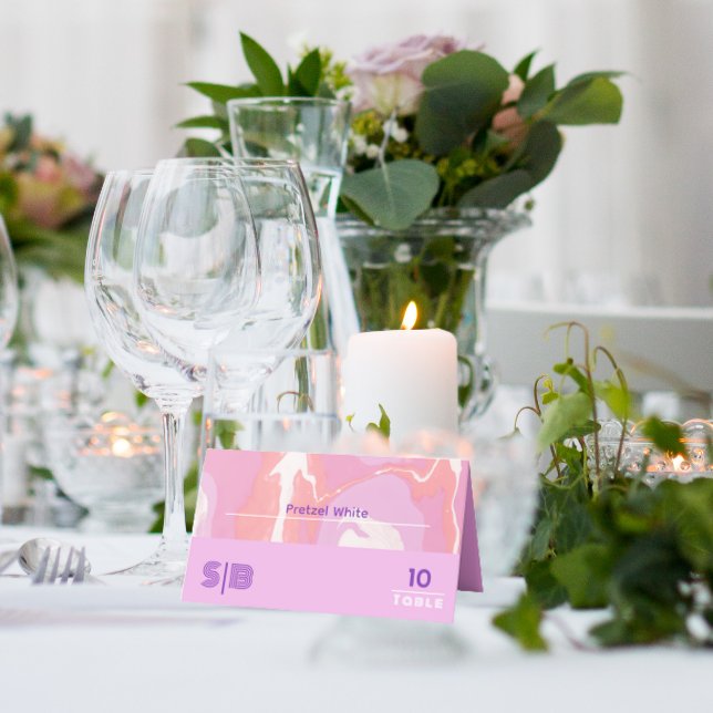 Pink Pastel Abstract Art Wedding Folded Place Card (Creator Uploaded)