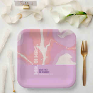 Pink Pastel Abstract Art Wedding Paper Plates