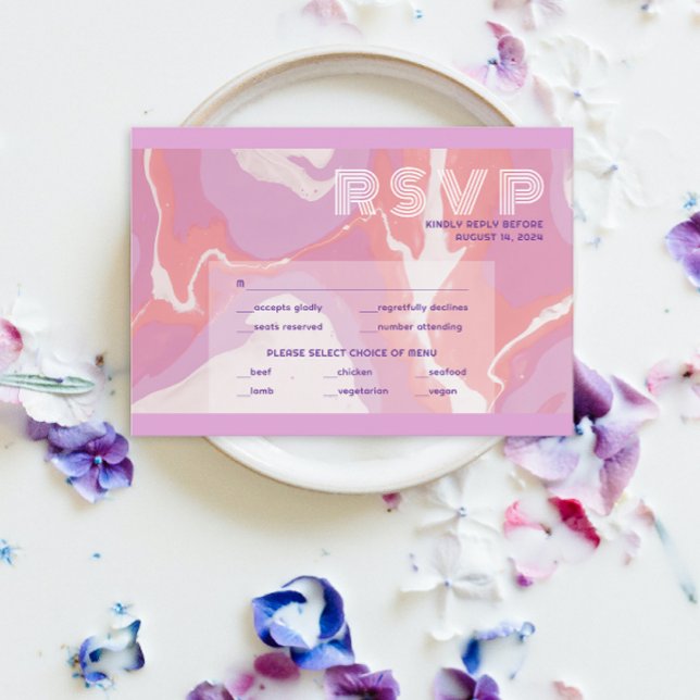 Pink Pastel Abstract Art Wedding RSVP Card (Creator Uploaded)