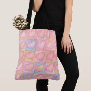 Pink Pastel Art Hearts LOVE Valentine Wedding Tote Bag