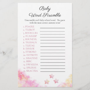 Pink Pastel Baby Shower Word Scramble Game