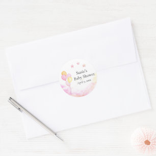 Pink Pastel Balloon Baby Shower Favour Sticker