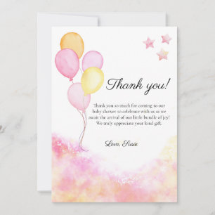 Pink Pastel Balloon Baby Shower Thank You Card