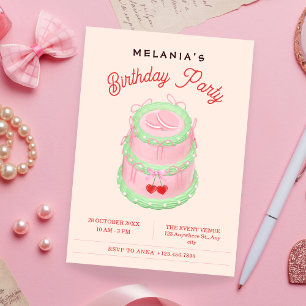 Pink pastel birthday cake invitation