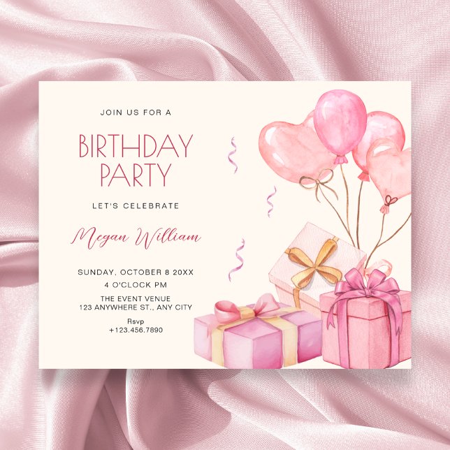 Pink pastel birthday party invitation (Creator Uploaded)