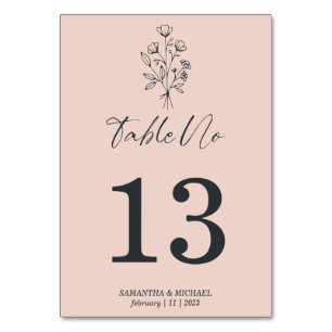Pink Pastel Boho Botanical Signature Floral Table Number