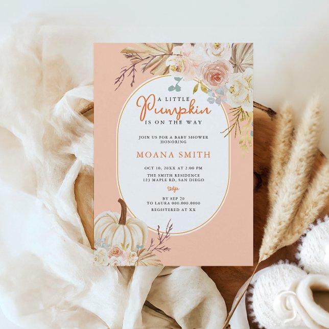 Pink Pastel Boho Pumpkin Autumn Baby Shower Invitation (Creator Uploaded)
