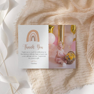 Pink Pastel Boho Rainbow First Birthday Thank You Card