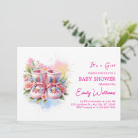 Pink pastel Booties Floral Watercolor baby shower 