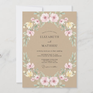 Pink Pastel Botanical Flourish Wedding Invitation