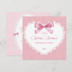 Pink pastel bow aesthetic birthday invitation