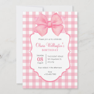 pink pastel bow birthday invitation
