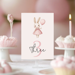 Pink Pastel Bunny Easter Kids Birthday  Table Number